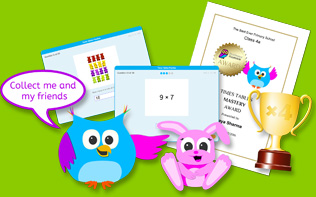 Times tables practise with trophies, collectables and certificates