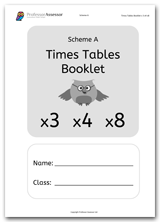 Times Tables Scheme A Booklet Free Download for the 3, 4 and 8 Times Tables